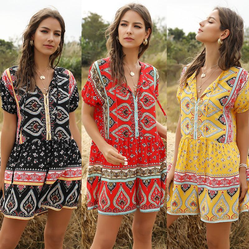European and American fashion loose printed jumpsuit - Trendha