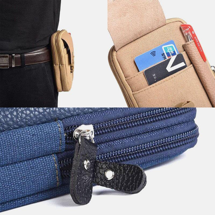 Men Canvas Multi-pocket Outdoor Sports 6.3 Inch Phone Bag Waist Bag Sling Bag - Trendha