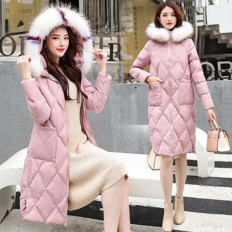Autumn and winter hooded fur collar long coat - Trendha
