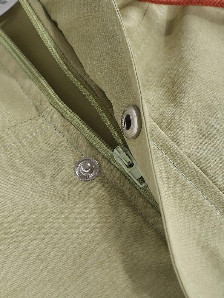 Mens Pockets Detail Contrast Color Half Zipper Hoodie Portable Windbreaker Jacket - Trendha