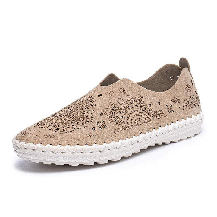 Women Brief Floral Hollow out Round Toe Flat Stitching Loafers Shoes - Trendha