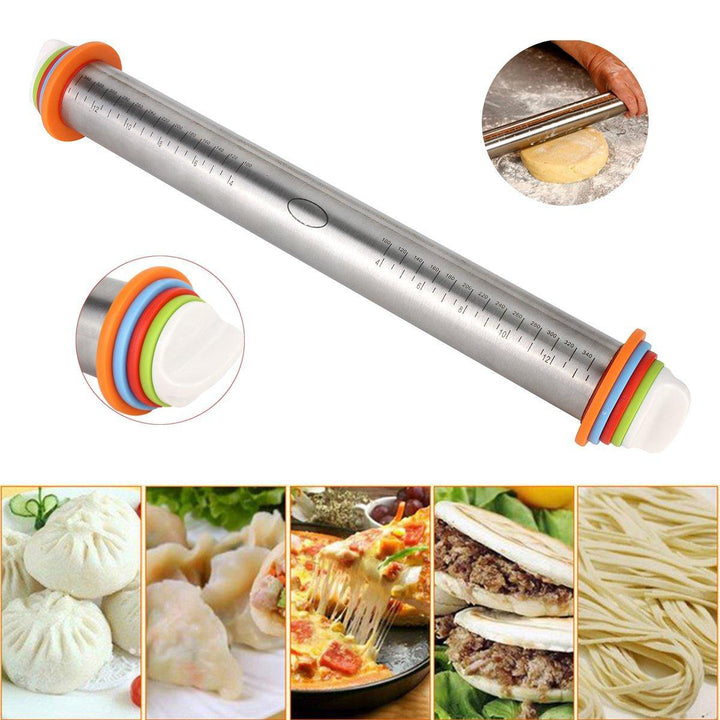 Stainless Steel Removable Rolling Pin Tools For Baking Dough Pizza Cookies 4 Sizes Adjusting Discs - Trendha