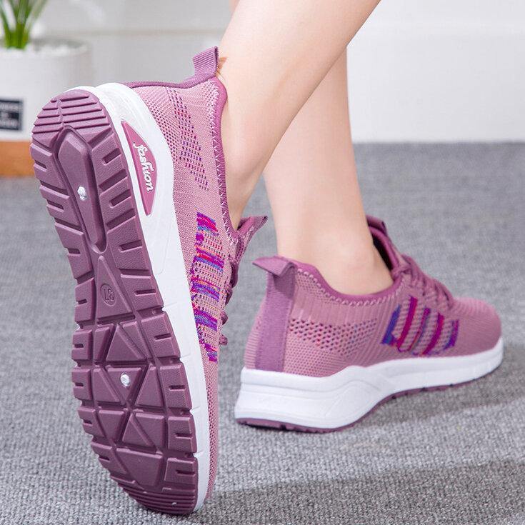 Women Mesh Breathable Sneakers Pattern Lace Up Casual Shoes - Trendha