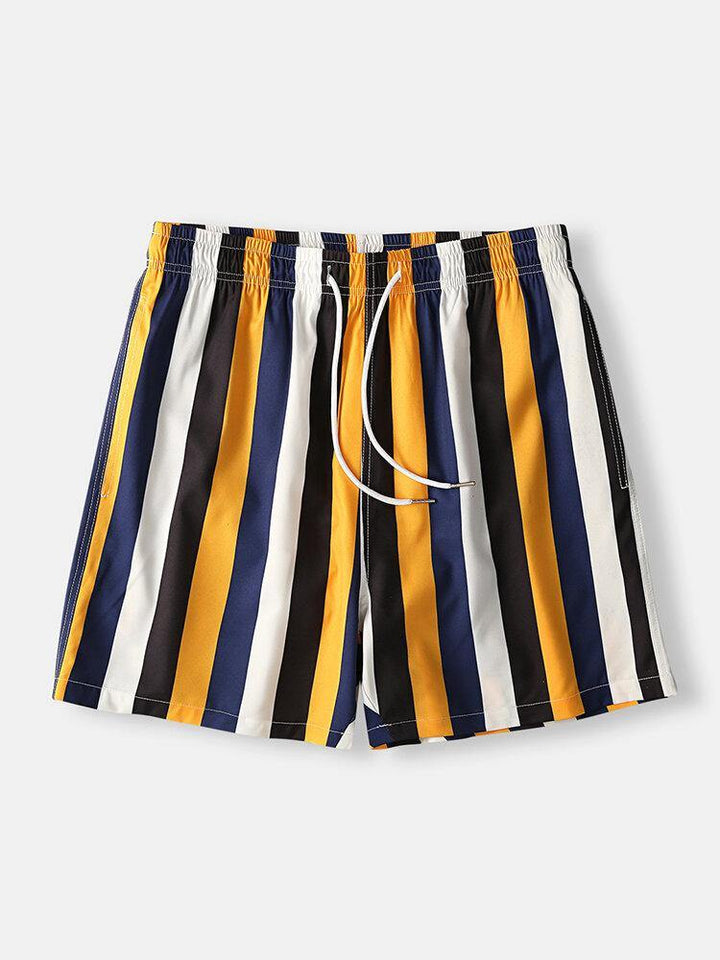 Men Colorful Stripe Shorts Quick Drying Mesh Lining Mid Length Beach Holiday Swim Trunks Shorts - Trendha