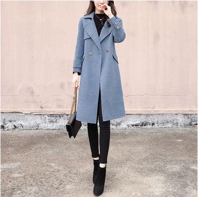 Women's mid-length Hepburn style woolen coat - Trendha