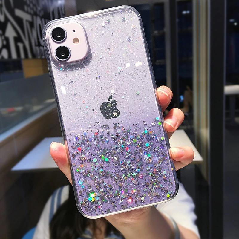 Clear Glitter Phone Case For iPhone 12 Pro 11 Pro Max Luxury Plating Square Frame Matte Soft Silicone Case - Trendha