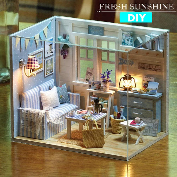 Creative DIY Handmade Assemble Doll House Miniature Furniture Kit with LED Effect Dust Proof Cover Toy for Kids Birthday Xmas Gift House Decoration - Trendha