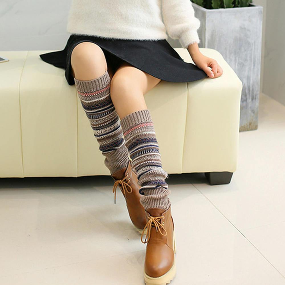Senshoes Vintage Color Striped Fashion Piles Socks Boots Leggings Korean Legs - Trendha