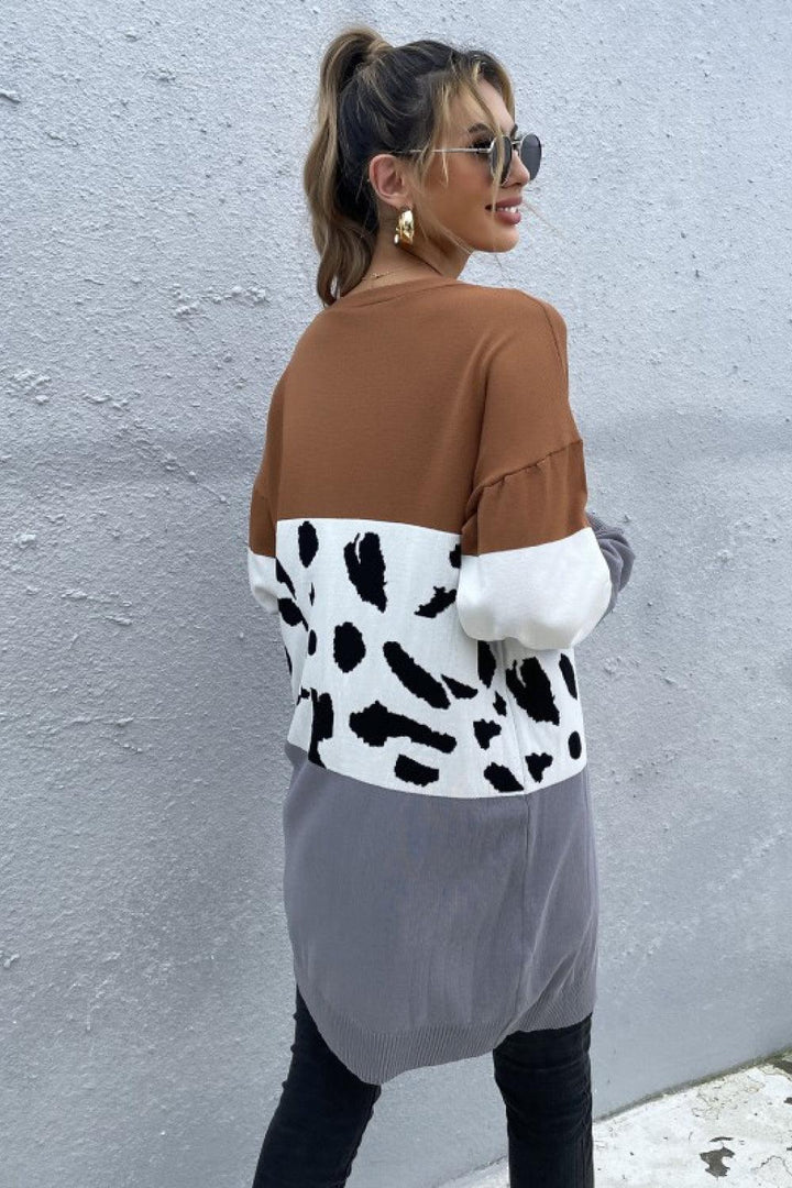 Leopard Color Block Cardigan - Trendha
