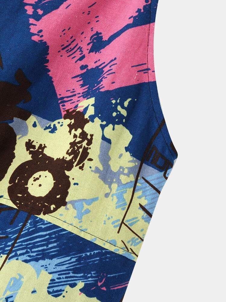 Color Contrast Print Sleeveless Straps Pocket Cotton Jumpsuit For Women - Trendha