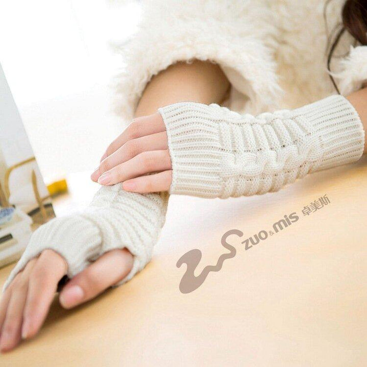 Female Wool Knit Half Finger Typing Diamond Finger Glove - Trendha