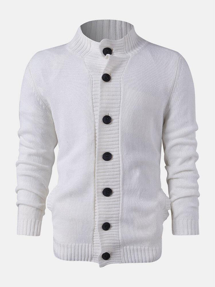 Mens Solid Color Knitted Button Up Long Sleeve Sweater Jacket - Trendha