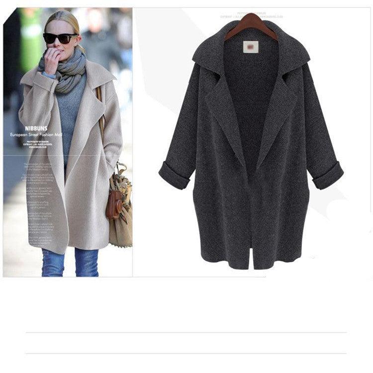 Women's Mid-length Suit Collar Knitted Jacket - Trendha