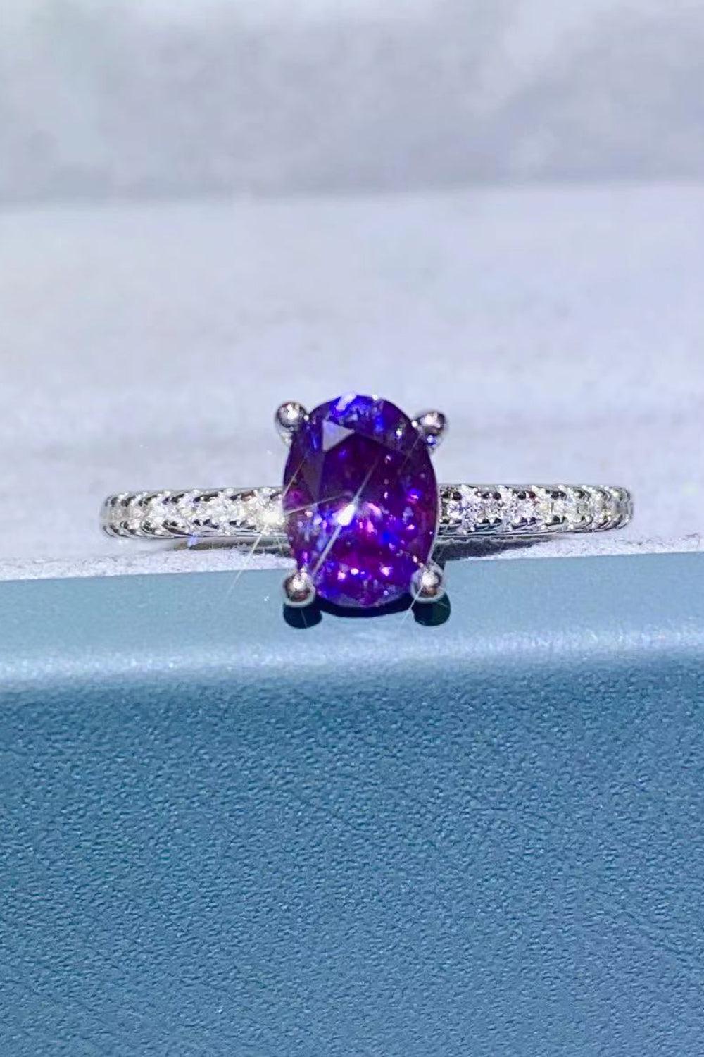 1 Carat Purple Moissanite 4-Prong Ring - Trendha