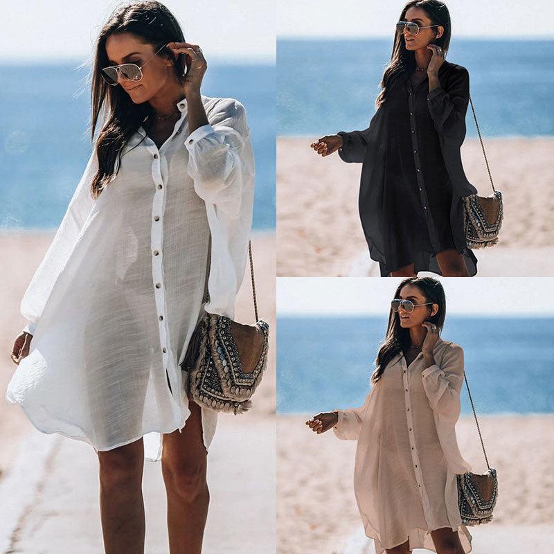 Women's Fashion Style Single-breasted Beach Sunscreen Shirt - Trendha
