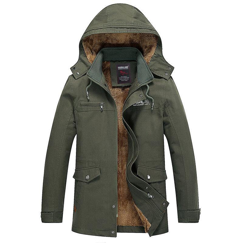 Mens Outdoor 100% Cotton Pockets Jacket Thickened Warm Mid Long Casual Coats - Trendha
