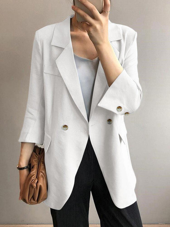 Women Solid Color with Shoulder Pad Design Button Cuff Casual Business Thin Suit - Trendha