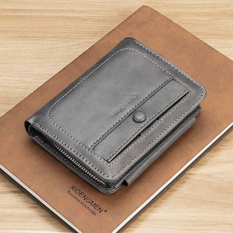 Men Faux Leather Retro Business Trifold Multi-slot Card Holder Wallet - Trendha