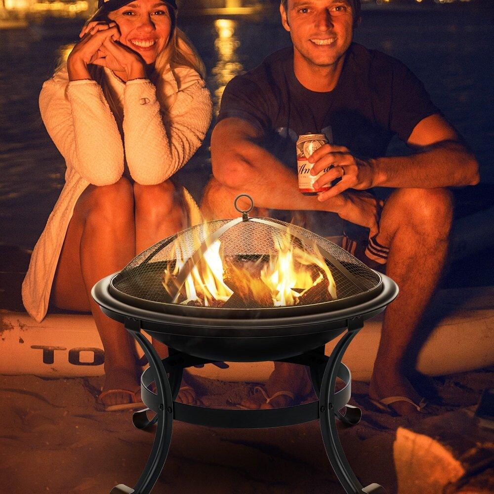 [US/ EU Direct] XMUND XM-CG1 22 Inch Steel Fire Pits Firepit With Mesh Screen Durability and Rustproof Fire Bowl BBQ Grill for Outdoor Wood Burning Camping Bonfire Garden Beaches Park - Trendha