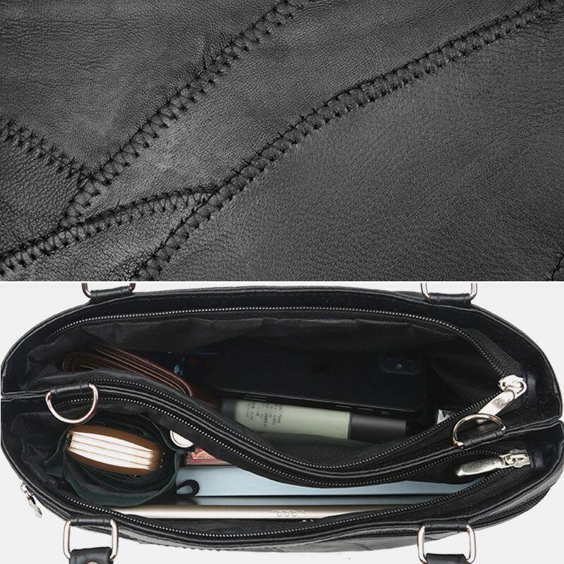 Women Genuine Leather Geometric Pattern Color Matching Vintage Large Capacity Handbags Shoulder Bag Crossbody Bags - Trendha