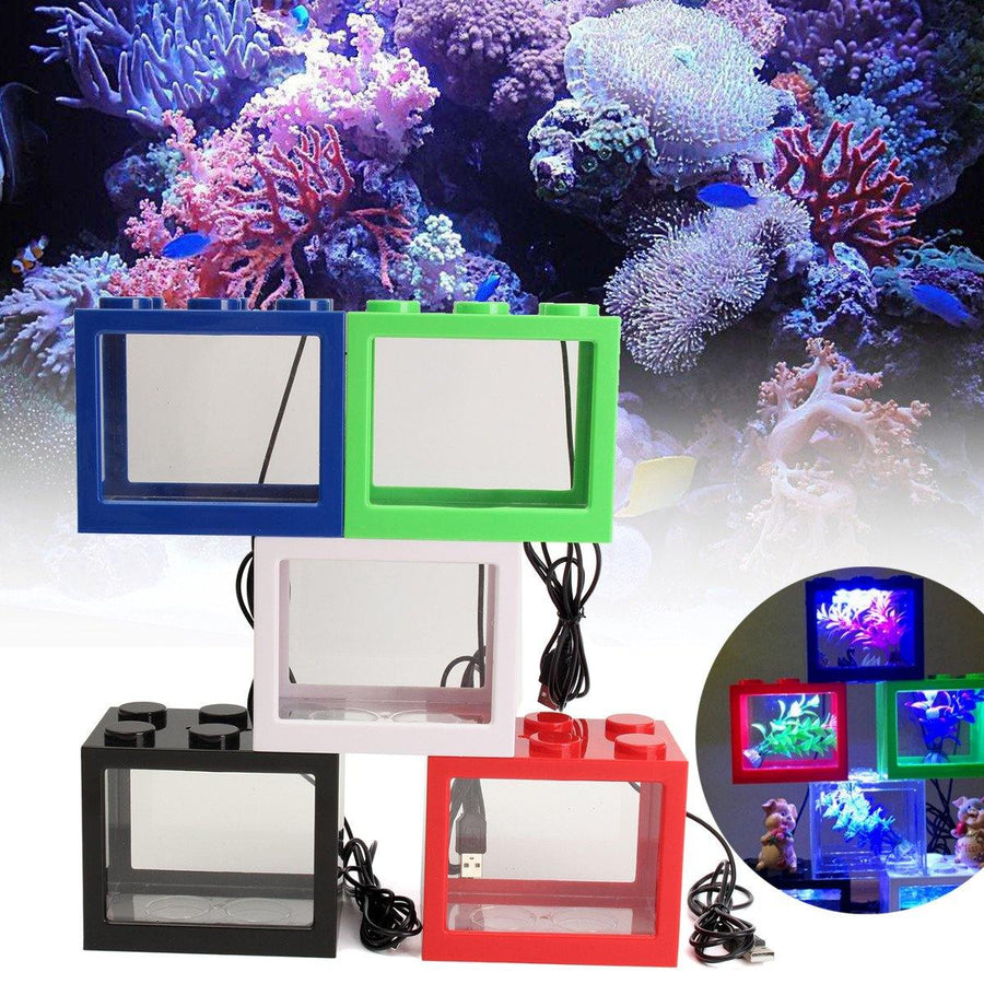 Mini USB LED Light Clear Fish Tank Mini Aquarium Box Bettas Office Desktop Decor - Trendha