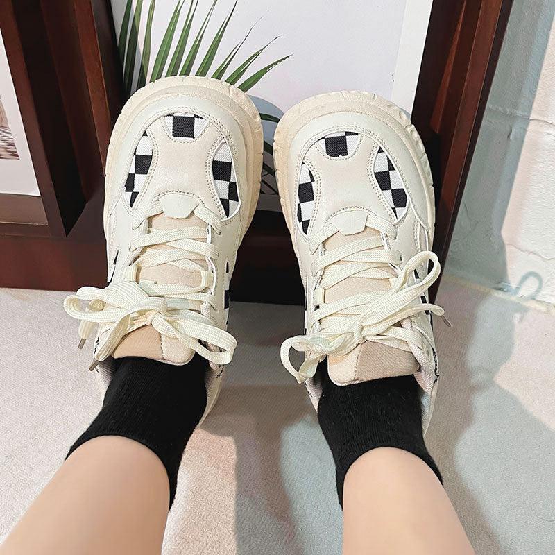Womens Checkerboard Large Toe Retro Casual Sports Shoes - Trendha