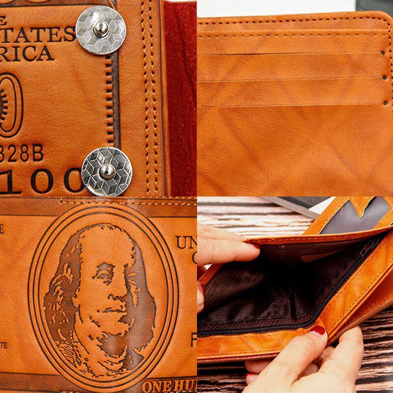 Men PU Leather Dollar Pattern Bifold Sort Multi-card Slot Card Holder Coin Purse Wallet - Trendha