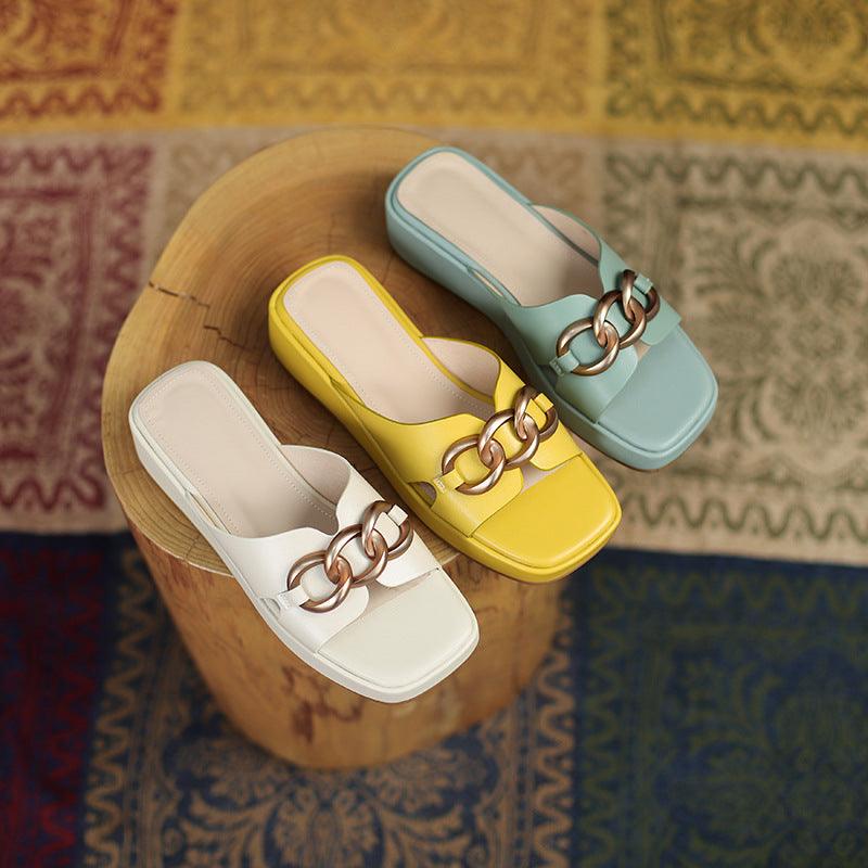 Women Summer Square Toe Midheel Sandals - Trendha