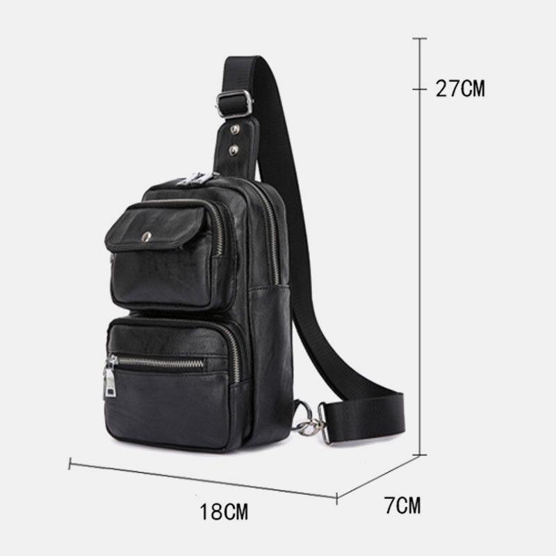 Men PU Leather Multi-pocket Large Capacity Vintage Crossbody Bag Chest Bag Sling Bag - Trendha