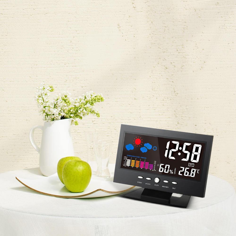 DC 000 Digital Thermometer Hygrometer Weather Station Alarm Clock Colorful LCD Calendar - Trendha