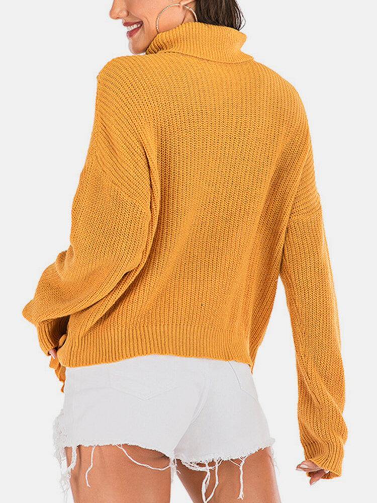Women Bandage High Neck Pullover Warm Yellow Knitting Sweaters - Trendha