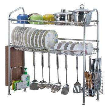 1/2 Layer Tier Stainless Steel Dish Drainer Cutlery Holder Rack Drip Tray Kitchen Tool For Single Sink - Trendha
