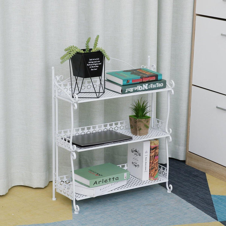 3 Tiers Folding Iron Kitchen Organizer Large Capacity Bathroom Bedroom Rack Freestanding Book Shelf for Home Office - Trendha