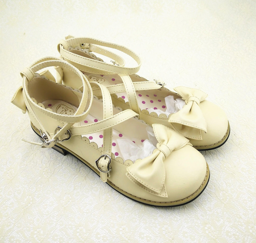 Cross Strap Bow Round Toe Girl Princess Shoes - Trendha