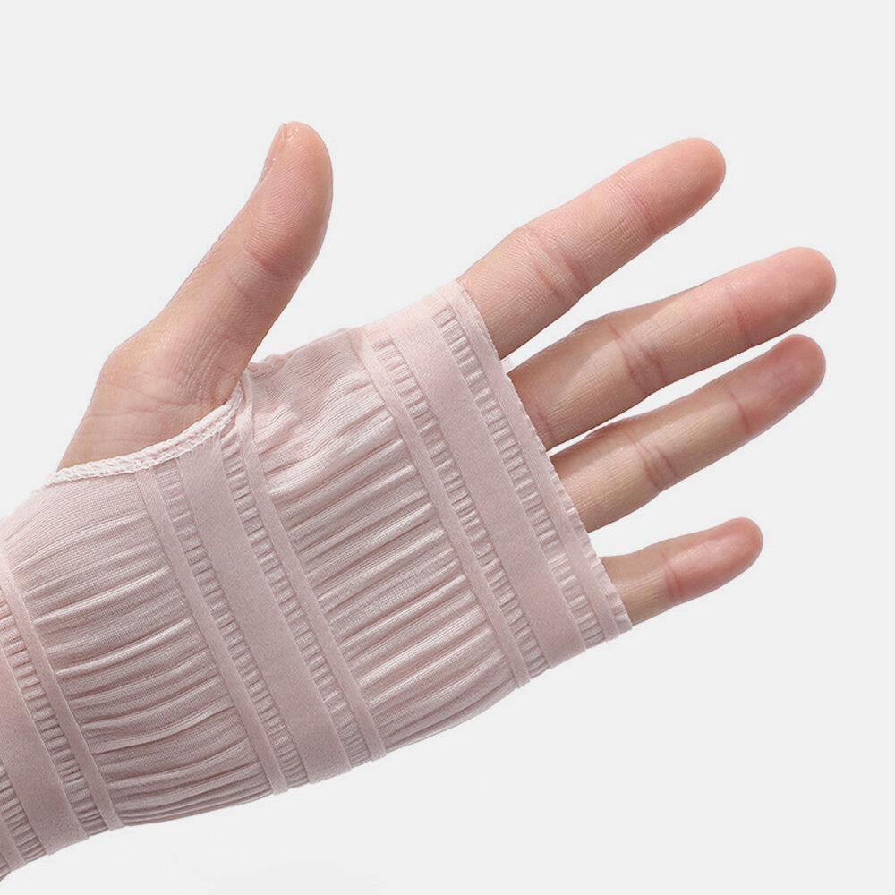 Women Sunscreen Outdoor Riding Arm Guard Half-finger Solid Color Breathable Thin Elastic Ice Silk Sleeve - Trendha