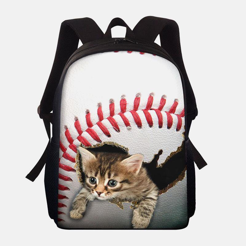 Unisex Dacron Large Capacity Cat Dog in the Baseball Football Pattern Printing Backpack School Bag - Trendha