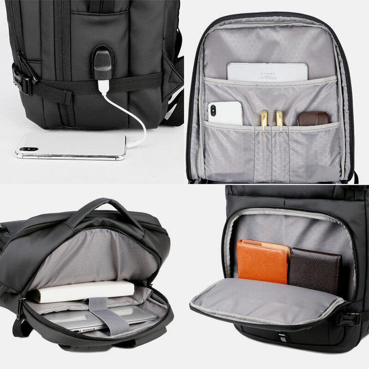 Men Nylon Large Capacity 14 Inch Laptop Bag Multi-layers Business Casual Travel Backpack With USB Charging - Trendha