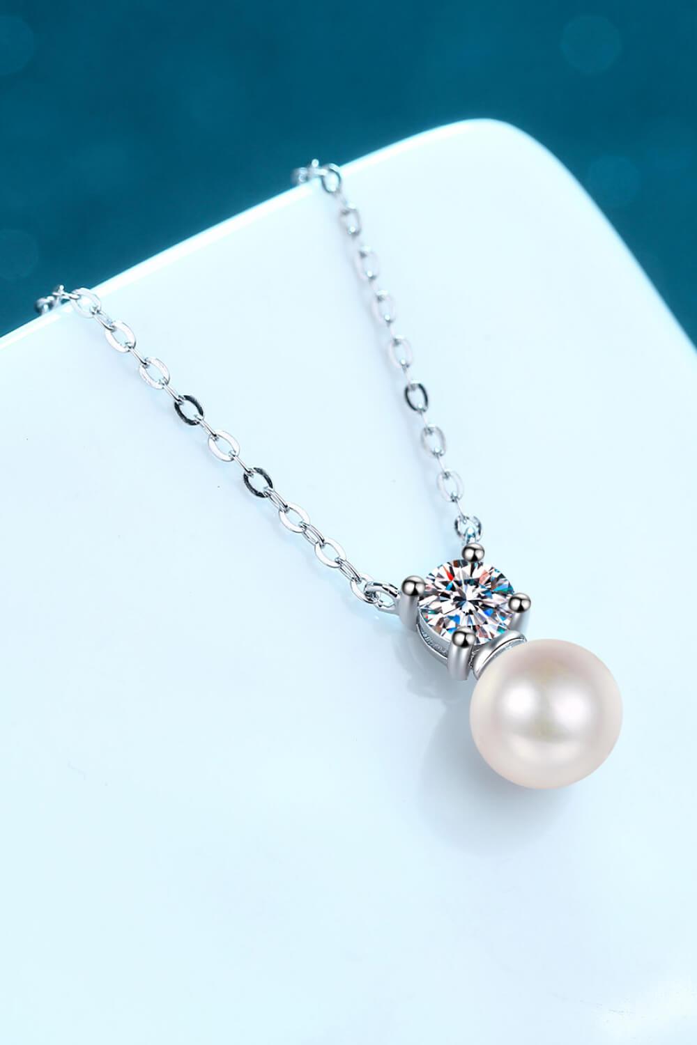 925 Sterling Silver Freshwater Pearl Moissanite Necklace - Trendha