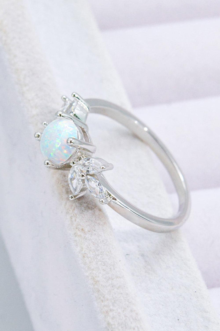 925 Sterling Silver Opal and Zircon Ring - Trendha