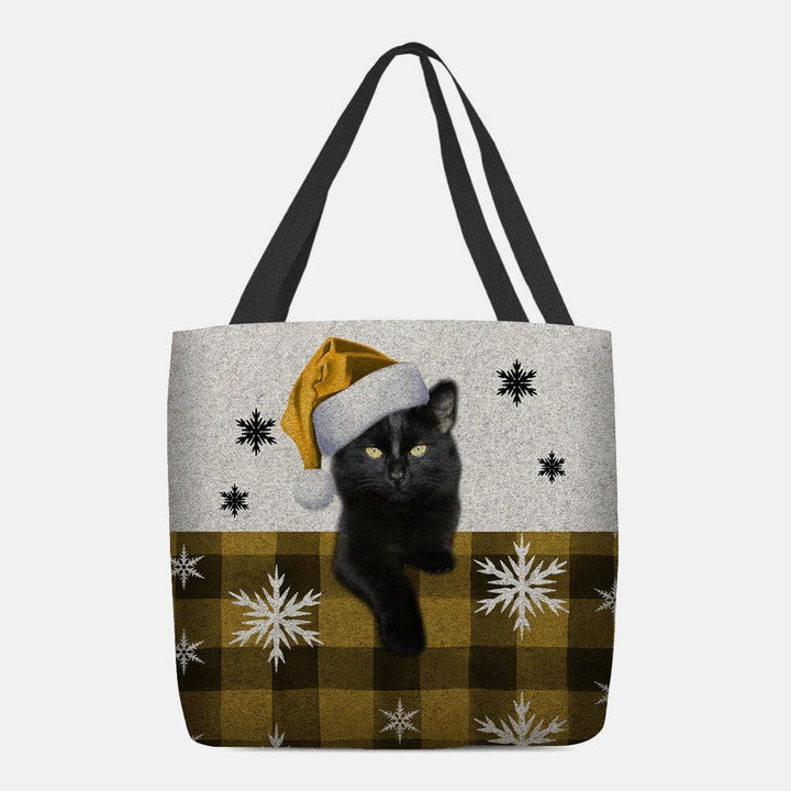 Women Felt Cute Cartoon Festive Christmas Dressed Cat Snowflake Pattern Shoulder Bag Handbag Tote - Trendha