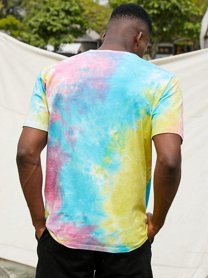 Mens Casual Butterfly Letter Print Street Tie Dye Short Sleeve T-Shirts - Trendha