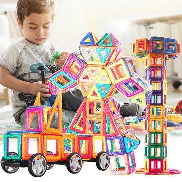 113 Pieces Kids Magnetic Toys Magnet Tiles Kits Blocks Building Toys For Boys Girls - Trendha
