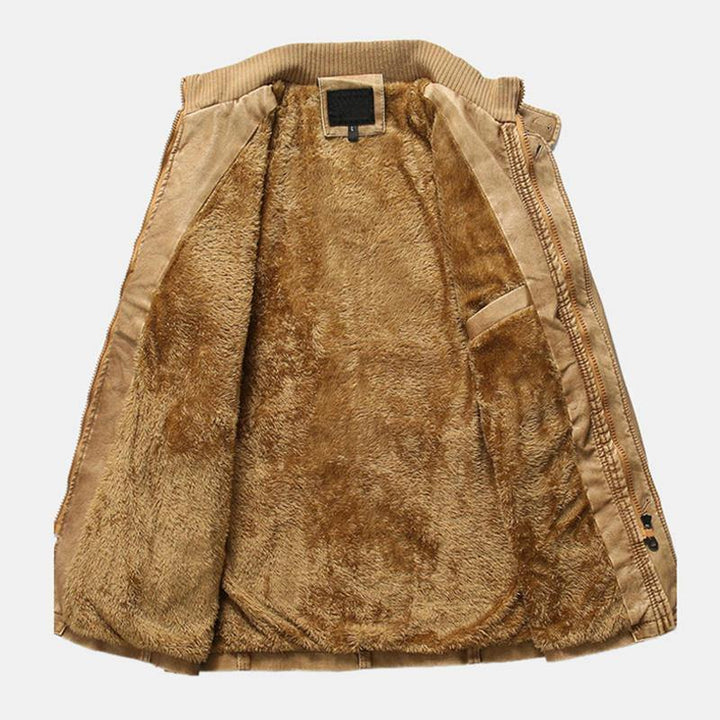Mens Vintage Belts Coats Fleece Lined Outdoor Thikcened Winter Warm Jacket - Trendha