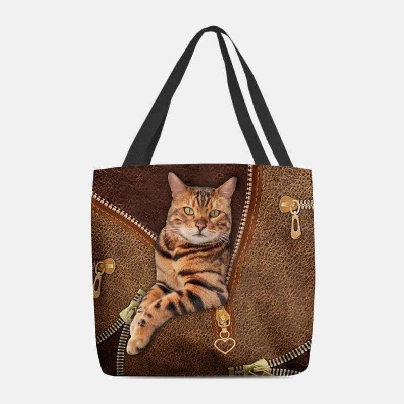 Women Canvas Cute 3D Three-dimensional Vision Cat Pattern Shoulder Bag Handbag Tote - Trendha