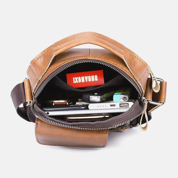 Men Genuine Leather Multi-pocket Headphone Hole Vintage 6.5 Inch Phone Bag Crossbody Bag Shoulder Bag Messenger Briefcase - Trendha