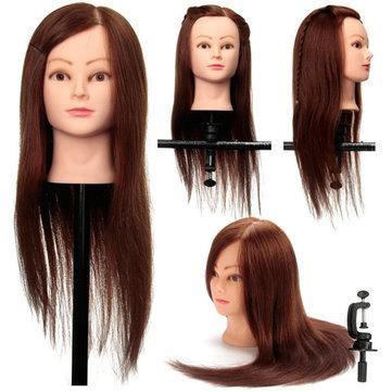Coffee 100% Real Human Hair Training Head Cutting Practice Mannequin Clamp Holder Hairdressing - Trendha
