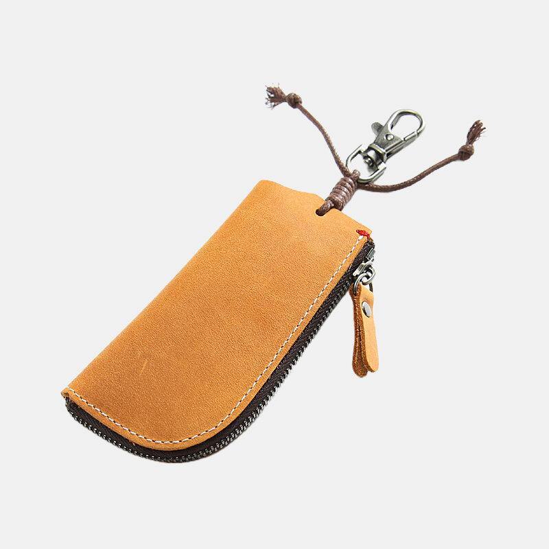 Men Genuine Leather Cowhide Mini Easy Carry Hanging Car Key Bag Keychain Wallet - Trendha
