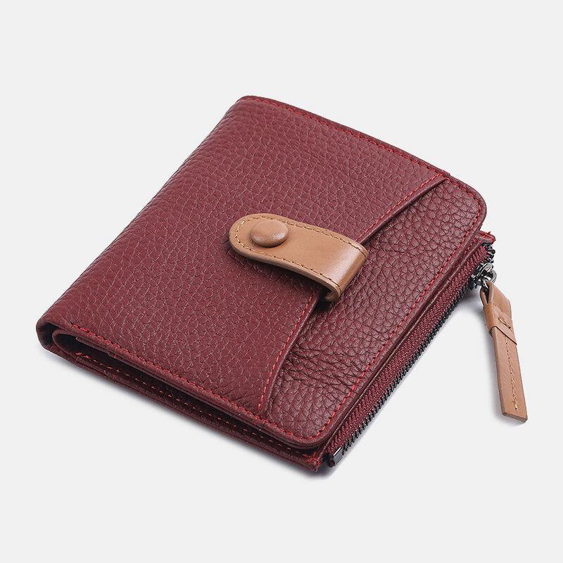Women Genuine Leather Bifold Hasp Zipper Multifunction Coin Purse Money Clip Short Wallet - Trendha
