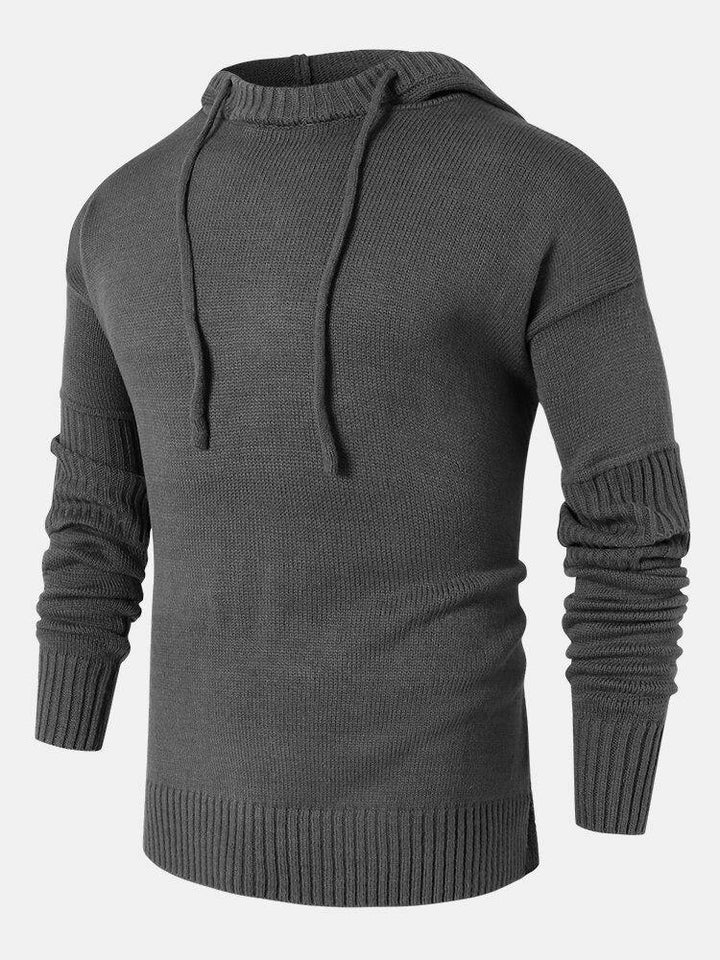 Mens Solid Color Design Cut Out Sleeve Kitted Hooded Sweaters - Trendha