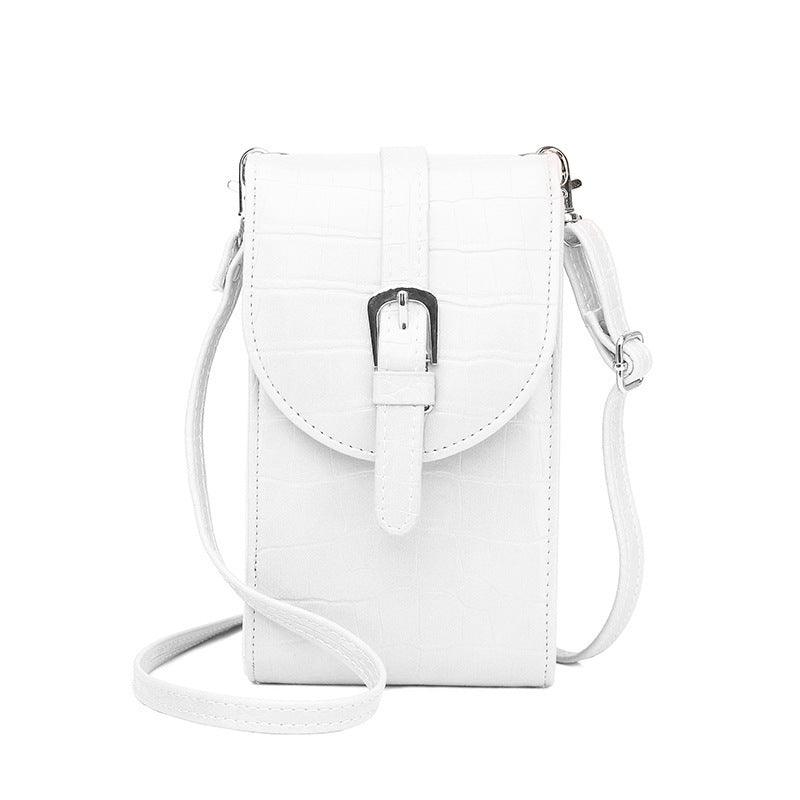 Embossed Buckle-Front Shoulder Bag